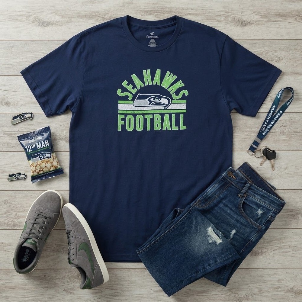 Fanatics Seattle Seahawks Football T-Shirt Navy Blue Mens 5XLT Tall Cotton Tee